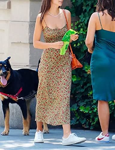 Omoone Womens Floral Dress Low-Cut Square Neck Spaghetti Strap Tie Bodycorn 90s Y2k Sun Dresses (01 Yellow, Small) - Image 2