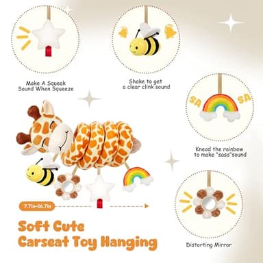 Spiral Car Seat Baby Toys 0-6 Months, Infant Carseat Sensory Toys Hanging Stroller Accessories, Newborn Shower Gifts for Baby Boys Girls Essentials | Cute Colorful Giraffe - Image 4