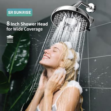 SR SUN RISE High Pressure Shower Head with Filters, 8-Inch Fixed Rain Showerhead with 2 Quick- Change Shower Filter Replacement Cartridges, 18-stage Hard Water Softner Removes Chlorine, Chrome - Image 2