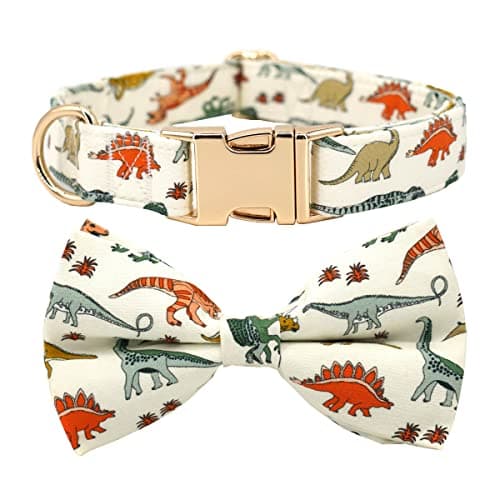 Cream Dino Dog Collar Bow, Dog Bowtie, Bowtie Dog Collar,Boy Dog Bow Collar - Image 1