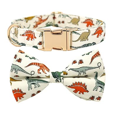 Cream Dino Dog Collar Bow, Dog Bowtie, Bowtie Dog Collar,Boy Dog Bow Collar - Image 1