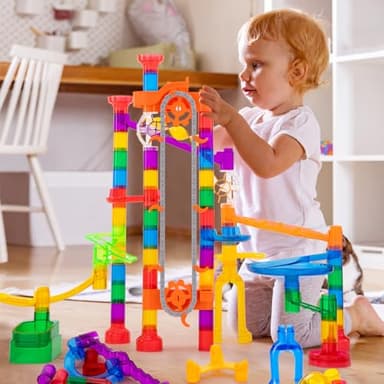 247Pcs Marble Run with Motorized Elevator, Construction Building Blocks Toys with 30 Glass Marbles and 30 Glow in The Dark Marbles, STEM Gifts for Boys and Girls - Image 8