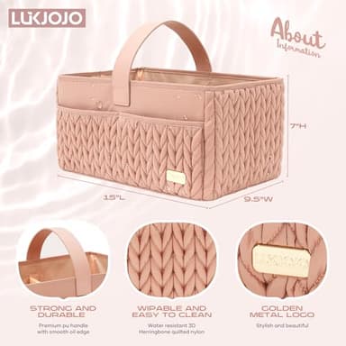 LUKJOJO Luxurious Baby Diaper Caddy, Nursery Storage Basket for Newborn Boy and Girl, Travel Baby Basket for Diapers Baby Wipes, Organizer Tote Bag Storage Bin, Baby Shower Gifts(dusty rose) - Image 4