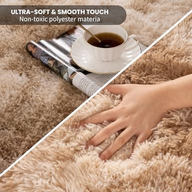 Terrug Fluffy Area Rug for Bedroom, Tie-Dyed Beige 3x5 Ft Throw Rug for Living Room Kids Room, Ultra-Soft Plush Washable Carpet with Non-Slip Rubber Backing, Cozy Floor Decoration - Image 5