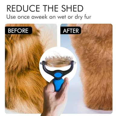 OneCut Pet Grooming Brush and Metal Comb Combo, Pet Grooming Rake and Brushes for Small, Medium & Large Dogs Double Sided Deshedding Tool Removes Knots and Tangled Hair (Blue) - Image 6