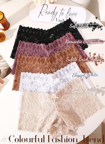 READY TO LOVE Sexy Women's Underwear Lace Shorts V Waist Breathable Cheeky Panties Boyshorts Underwear Women 5 Pack - Image 2