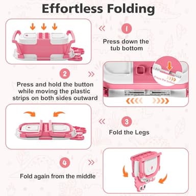 Collapsible Baby Bathtub for Newborn, Foldable Baby Bath Tub with Thermometer & Soft Floating Cushion & Drain Hole, Portable Travel Infant Bath Tubs for Newborns to Toddler 0-36 Months Girl, Pink - Image 5