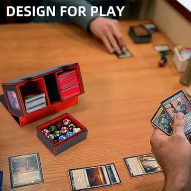 AFIING Mtg deck box with commander display- Fits 200 Double Sleeved Cards,3-in-1Card Deck Case,Strong Magnet Card Organizer For Magic Commander TCG CCG,4Dividers &2 Toploaders, Black/Red - Image 6