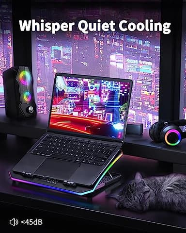 KeiBn Upgraded Gaming Laptop Cooler Pad with 9 Quiet RGB Fans, Cooling Pad for 15.6-17.3 Inch Laptops with 7 Height Stands, 2 USB Ports, Phone Stand-Blue - Image 6