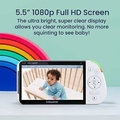 Babysense 5.5” 1080p Full HD Split-Screen Baby Monitor, Video Baby Monitor with 2 Cameras and Audio, 6-Color RGB Night Light, 1000ft Range, Two-Way Audio, 4X Zoom, 5000mAh Battery - Image 4