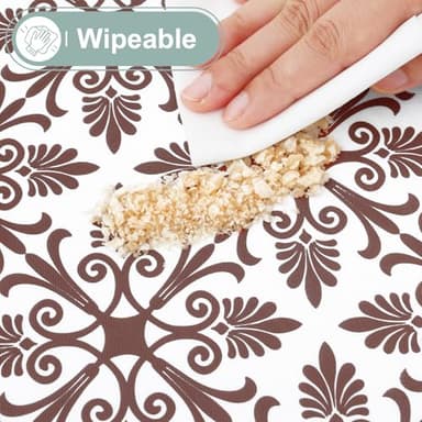 misaya Rectangle Vinyl Table Cloth, Elastic Fitted Flannel Backed Tablecloth, 100% Waterproof Plastic Table Cover Fits 6 Foot Folding Tables for Picnic, Camping, Outdoor (Coffee, 30" x 72") - Image 4