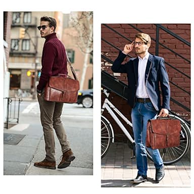 ESTARER Men's Leather Briefcase 15.6 Inch Laptop Messenger Bag for Office/Business/Travel, Professional Leather Computer Shoulder Bag, Vintage Brown - Image 2