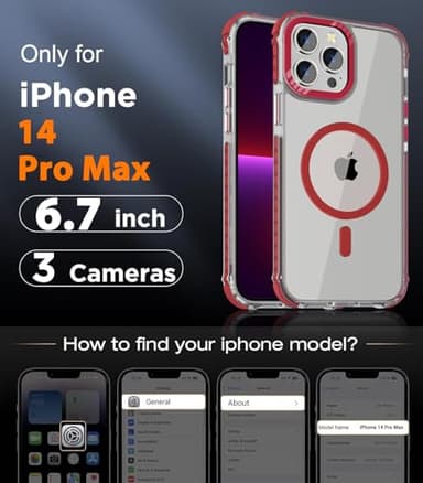 DEERLAMN Strong Magnetic Case for iPhone 14 Pro Max,[Compatible with Magsafe][Military-Grade Protection] Clear Slim Shockproof Protective Phone Cover for Women Men-Transparent+Red - Image 2