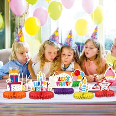 Happy Birthday Decorations Set - Colorful Themed Honeycomb Centerpiece, Table Decoration for Kids' Birthday Party Supplies - Image 5
