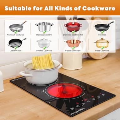 2 Burner Electric Cooktop 220V~240V, 12 Inch Built-in 3000W Ceramic Stove Top with Child Safety Lock, Timer & Residual Heat Indicator, Hard Wire(No Plug) for Modern Kitchens - Image 4