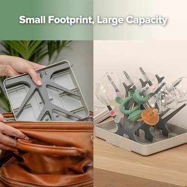 haakaa Baby Bottle Drying Rack, Space Saving Bottle Drying Tree for Bottles/Pump Parts/Pacifiers and Other Baby Essentials, Easy-Store Dryer Rack Great for Home & Travel, BPA Free (Slate Grey) - Image 7