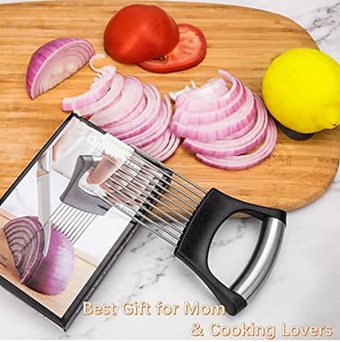 ESINAM Premium Vegetable Slicer Holder, Sharp Stainless Steel Food Slicer Assistant Tool for Potato, Tomato, Fruit, Lemon and Meat - Image 6