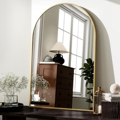 HARRITPURE 20"x30" Arched Bathroom Mirror - Wall Mounted Mirror - Gold Arch Mirror - Aluminum Alloy Frame Bathroom Mirror Living Room, Bedroom and Entryway - Image 2