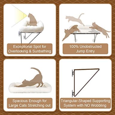 Zakkart Cat Window Perch - 100% Metal Supported from Below - Comes with Warm Spacious Pet Bed - Cat Window Hammock for Large Cats & Kittens - for Sunbathing, Napping & Overlooking (White) - Image 5