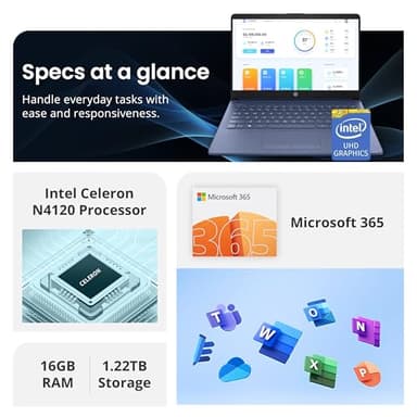 HP Stream 14" HD Lightweight Laptop, Intel Celeron N4120, 16GB RAM, 1.22TB Storage(64GB eMMC+160GB Docking Station Set+1TB Cloud Storage), Intel UHD Graphics, 1 Year Office 365, WiFi, Win 11s, Blue - Image 3
