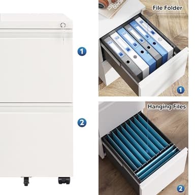 DEVAISE 2 Drawer Mobile File Cabinet with Lock, Commercial Vertical Filing Cabinet for Home Office, White - Image 4