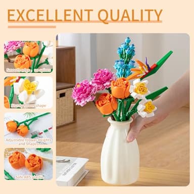 qesfir Flower Bouquet Building Set with Vase - Artificial Wildflower Botanical Collection Building Block, Plant Flower Kit, DIY Mini Micro Bricks Home Decor Gift for Birthday Mother's Day - Image 3