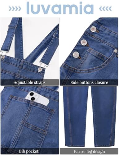 luvamia Overalls for Women Jean Overalls Women Loose Blue Jean Jumpsuit Travel Outfits Denim Overalls Jump Suit Classic Blue Medium Fits Size 8 / Size 10 - Image 6