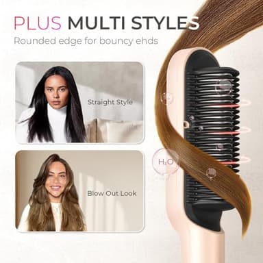 TYMO Ring Plus Ionic Hair Straightener Brush - Straightening Comb with Negative Ions for Women, Titanium Coating, 9 Temp Settings & LED Display, Dual Voltage, Professional Styling Tools, Gold Blush - Image 5