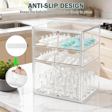 Baby Bottle Organizer, 3-Tier Bottle Storage for Countertop with Double Magnetic Doors, Clear Plastic Bottle Station Organizer with 2 Adjustable Dividers for Kitchen, Bathroom, Cabinet, Vanity - Image 4