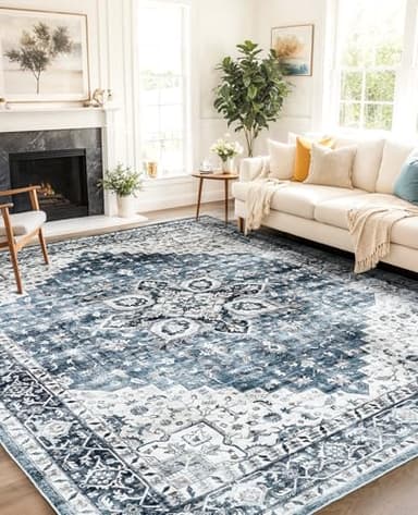 AMADA HOMEFURNISHING 8x10 Washable Area Rug, Low-Profile Large Area Rug with Non-Slip Backing & Durable Edge Binding, Vintage Large Rugs for Living Room, Bedroom, Dinning Room - Image 8