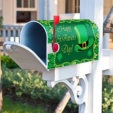 Texupday Happy St.Patrick's Day Hat Shamrock Decoration Mailbox Cover with Magnetic Strip Holiday Mailbox Wraps Post Letter Box Cover Standard Size 21" X 18" for Garden Outdoor Yard Decor - Image 5