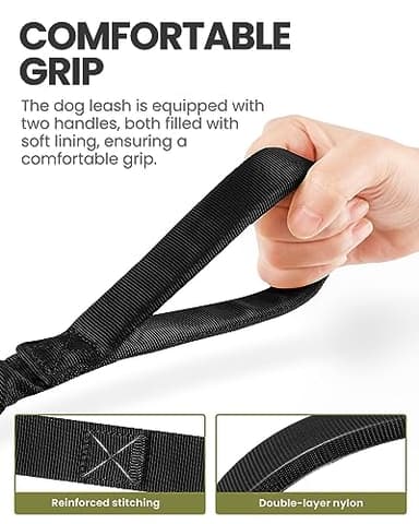 OutdoorMaster Bungee Dog Leash, Heavy Duty Dog Leash with Shock Absorption, 2 Padded Handles Training Leash, Improved Dog Safety and Comfort (Black, 4 FT) - Image 2