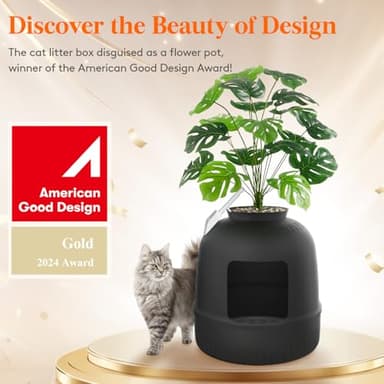 Lifewit Litter Box Cat with Faux Plant & Scoop, Hidden Enclosure Litter Tray with Odor Control & Carbon Filter in Living Room, Bedroom, Corner, Black - Image 2