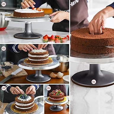 12'' Cake Stand, Cake Spinner Cake Decorating Supplies, Round Decorating Turntable Revolving Aluminum Table Holder Baking Display Tray Plate Tools Accessories for Birthday Wedding Party - Image 7