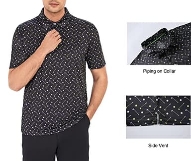 Alex Vando Mens Golf Shirt Moisture Wicking Quick-Dry Print Performance Polo Shirts for Men,Black Golf,L - Image 3