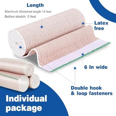 AZEN Premium 5 Pack Elastic Bandage Wrap 6 Inch, Compression Wrap Bandage for Legs, Ankle, Knee, Tummy, Body, Latex-Free, Lymphedema Wraps for Legs - Image 2