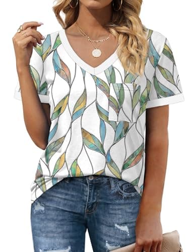 Geifa Womens Plus Size Tops Dressy Casual V Neck T Shirts Loose Fitting Short Sleeve Shirts Summer Beach Fashion XXL - Image 2