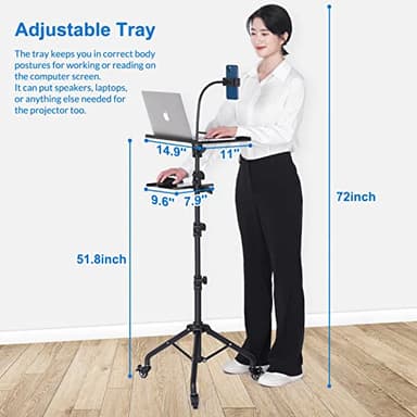 Tossbiss Laptop Tripod on Wheels with 2 Shelves, Portable Projector Floor Stand Adjustable Height 25.9 to 51.8 Inch with Phone Holder - Image 2