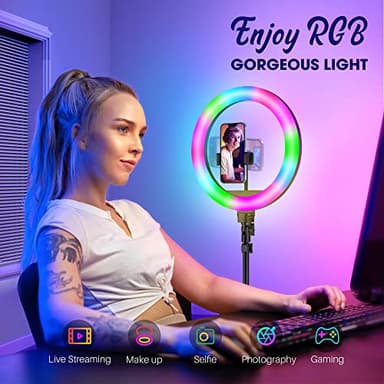 TODI 12" RGB Ring Light with 63" Tripod Stand, 3 CCT Mode and 39 Color Mode Selfie RingLight with Stand, 2-in-1 LED Ring Light with Selfie Remote, for Makeup, Live Stream - Image 7