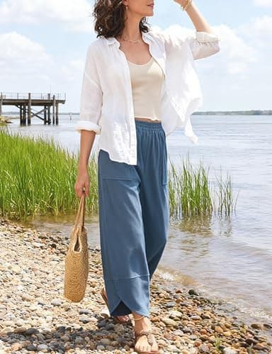 Womens Baggy Wide Leg Pants Summer Casual Elastic Waist Palazzo Harem Pants with Pockets - Image 7