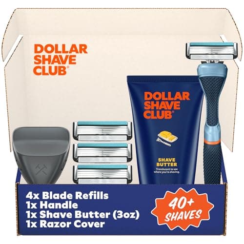 Dollar Shave Club | The Member Exclusive Shave Set | 4 Swift Rinse Refill Cartridges, 1 Handle (Blue), 1 Shave Butter 3 ounce, 1 Razor Cover, Razors for Men - Image 1
