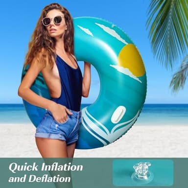 HeySplash Pool Tubes for Adult, 42 Inch Large Pool Floats with Handles, Inflatable Swim Rings Lounge, Hawaii Fun Swim Floaties Swimming Pool Beach Lake River Party Decoration Toys, Blue Green Beach - Image 5