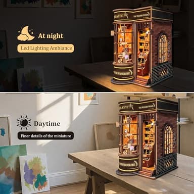 SUNNINO Book Nook Kit - DIY Miniature House Kit Bookshelf Decor 3D Wooden Dollhouses for Adults Teens LED Book Nook Kits for Adults Unique Gift for Family and Friends - Image 3
