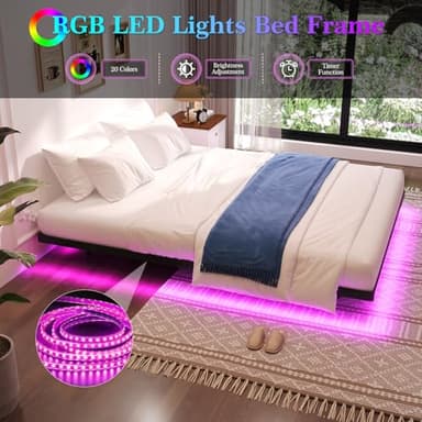 Floating Bed Frame Queen Size, Queen Bed Frame with Smart LED Lights, Heavy Duty Modern Metal Platform Bed No Box Spring Needed - Easy Assembly and Noise Free - Image 5