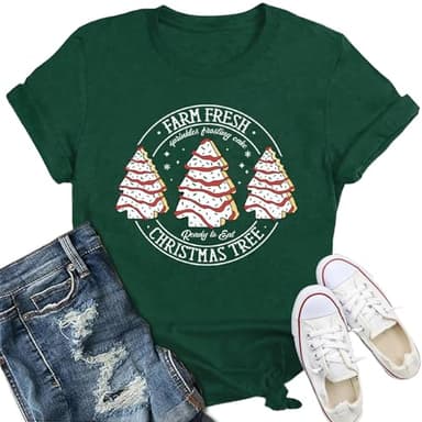 IFQ Women Merry Christmas Shirt Xmas Holiday T-Shirt Christmas Tree Cake Shirt - Image 1