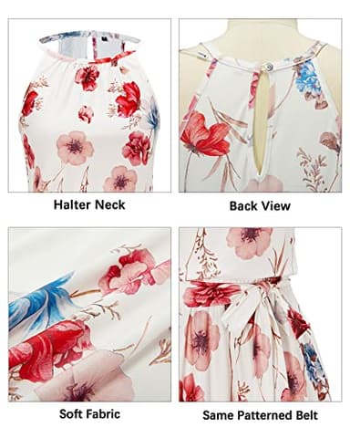 Newshows Women's 2025 Summer Dress Halter Casual Beach Vacation Outfits Hawaiian Dresses Ruffle Belted Sundress with Pockets(Floral-4, L) - Image 5