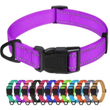 TagME Reflective Nylon Dog Collars, Adjustable Classic Pet Collar with Quick Release Buckle for Small Dogs, Purple, 5/8" Width - Image 1
