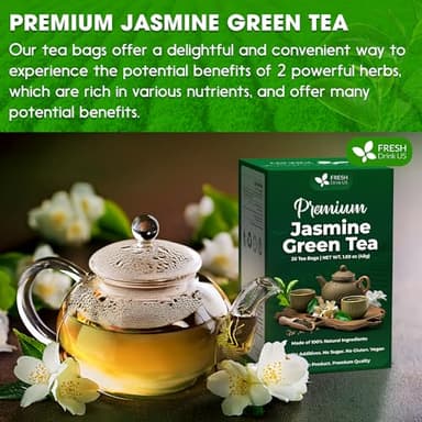 FreshDrinkUS, Premium 20 Tea Bags of Jasmine Green Tea, 100% Natural. Exquisite Flavor, Handpicked Leaves, Perfect for Tea Lovers. No Sugar, No Gluten, Vegan. - Image 9
