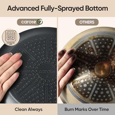 CAROTE 25pcs Pots and Pans Set Non Stick, Cookware Sets, Kitchen Set, Oven/Dishwasher/Fridge Safe, Space Saving Pots Set, Nonstick Set with Versatile Detachable Handle with Knife Set, Jet Black - Image 4