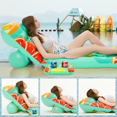 Jasonwell Inflatable Pool Float Adult - Pool Floaties Lounger Floats Floating Chair Raft with Adjustable Backrest Cup Holders Water Floaty Lake Lounge Tanning Floats Beach Party Toys for Adults Fruit - Image 3